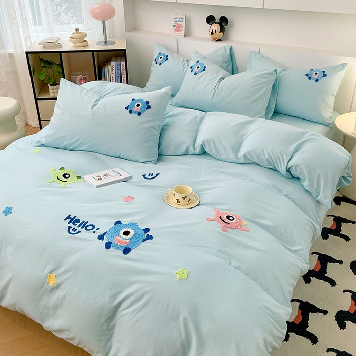 91家纺网 家纺一手货源 找家纺 优尚佳生活馆 2025新款水洗棉毛巾绣四件套（提供买家秀） 大怪兽