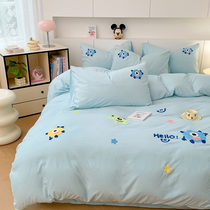 91家纺网 家纺一手货源 找家纺 优尚佳生活馆 2025新款水洗棉毛巾绣四件套（提供买家秀） 大怪兽