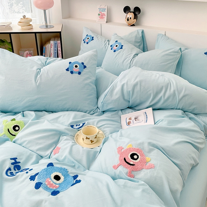 91家纺网 家纺一手货源 找家纺 优尚佳生活馆 2025新款水洗棉毛巾绣四件套（提供买家秀） 大怪兽