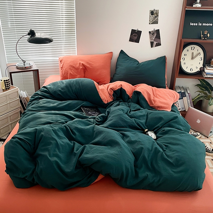 91家纺网 家纺一手货源 找家纺 （总）优尚佳生活馆 2025新款ins风超柔褶皱亲肤磨毛水洗棉四件套双拼系列（风格二）