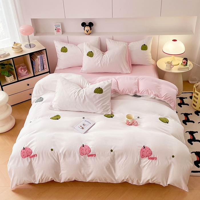 91家纺网 家纺一手货源 找家纺 优尚佳生活馆 2025新款水洗棉毛巾绣四件套（提供买家秀） 粉色乐园