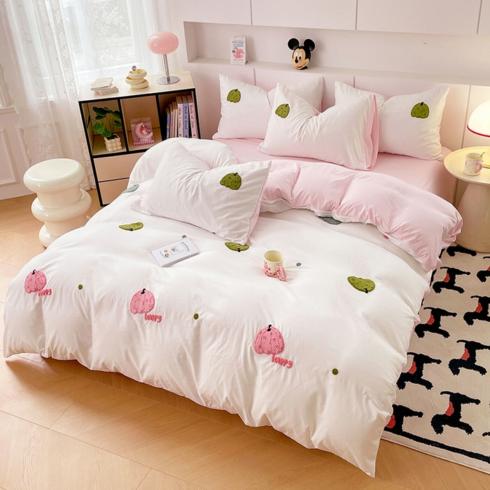 91家纺网 家纺一手货源 找家纺 优尚佳生活馆 2025新款水洗棉毛巾绣四件套（提供买家秀） 粉色乐园