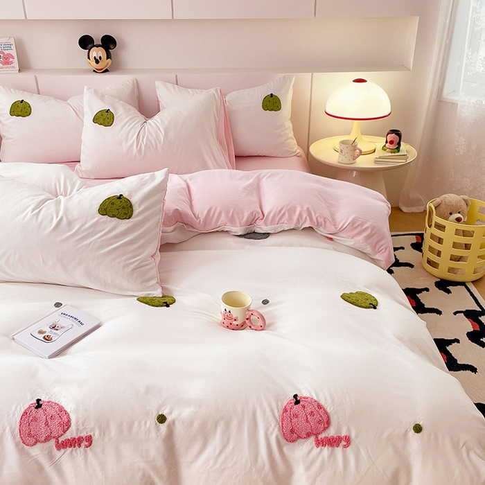 91家纺网 家纺一手货源 找家纺 优尚佳生活馆 2025新款水洗棉毛巾绣四件套（提供买家秀） 粉色乐园