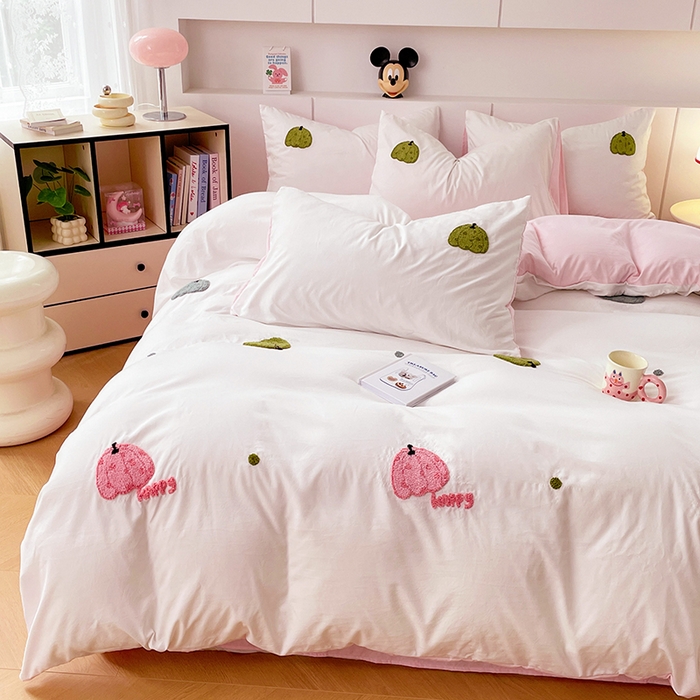 91家纺网 家纺一手货源 找家纺 优尚佳生活馆 2025新款水洗棉毛巾绣四件套（提供买家秀） 粉色乐园