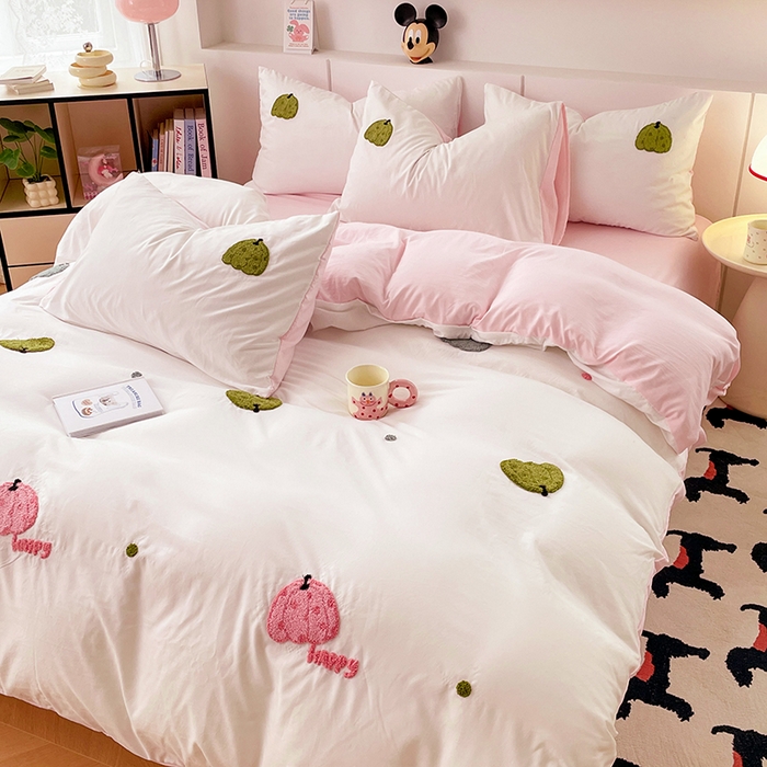 91家纺网 家纺一手货源 找家纺 优尚佳生活馆 2025新款水洗棉毛巾绣四件套（提供买家秀） 粉色乐园