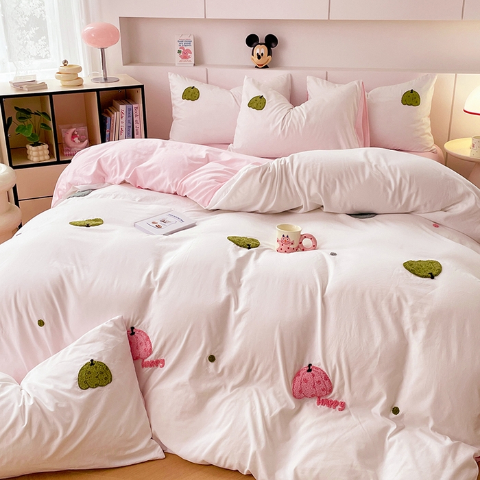 91家纺网 家纺一手货源 找家纺 优尚佳生活馆 2025新款水洗棉毛巾绣四件套（提供买家秀） 粉色乐园