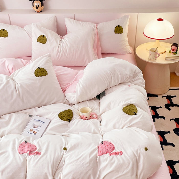 91家纺网 家纺一手货源 找家纺 优尚佳生活馆 2025新款水洗棉毛巾绣四件套（提供买家秀） 粉色乐园