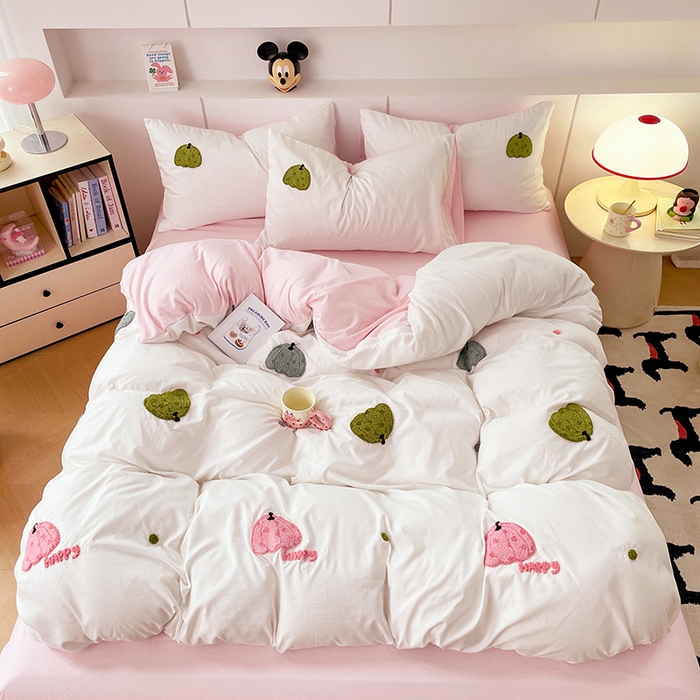 91家纺网 家纺一手货源 找家纺 优尚佳生活馆 2025新款水洗棉毛巾绣四件套（提供买家秀） 粉色乐园