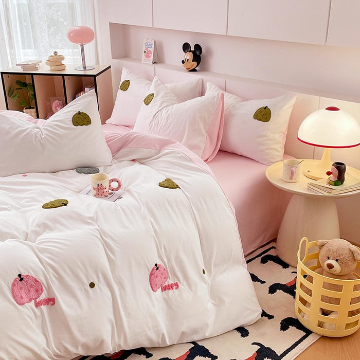 91家纺网 家纺一手货源 找家纺 优尚佳生活馆 2025新款水洗棉毛巾绣四件套（提供买家秀） 粉色乐园