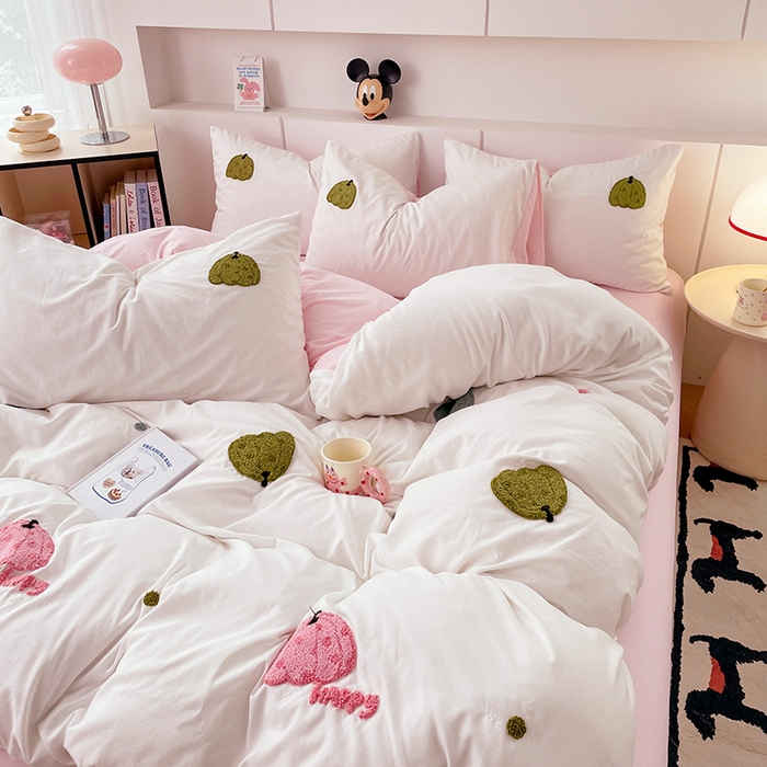 91家纺网 家纺一手货源 找家纺 优尚佳生活馆 2025新款水洗棉毛巾绣四件套（提供买家秀） 粉色乐园