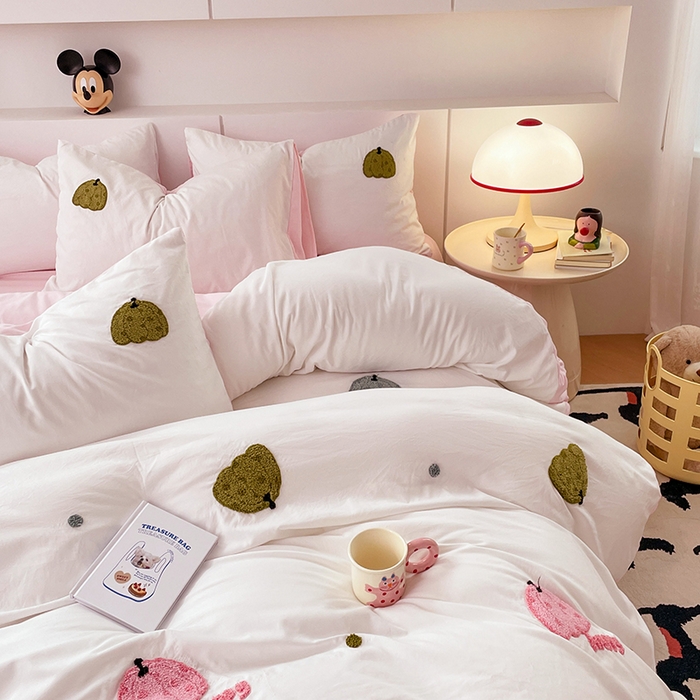 91家纺网 家纺一手货源 找家纺 优尚佳生活馆 2025新款水洗棉毛巾绣四件套（提供买家秀） 粉色乐园