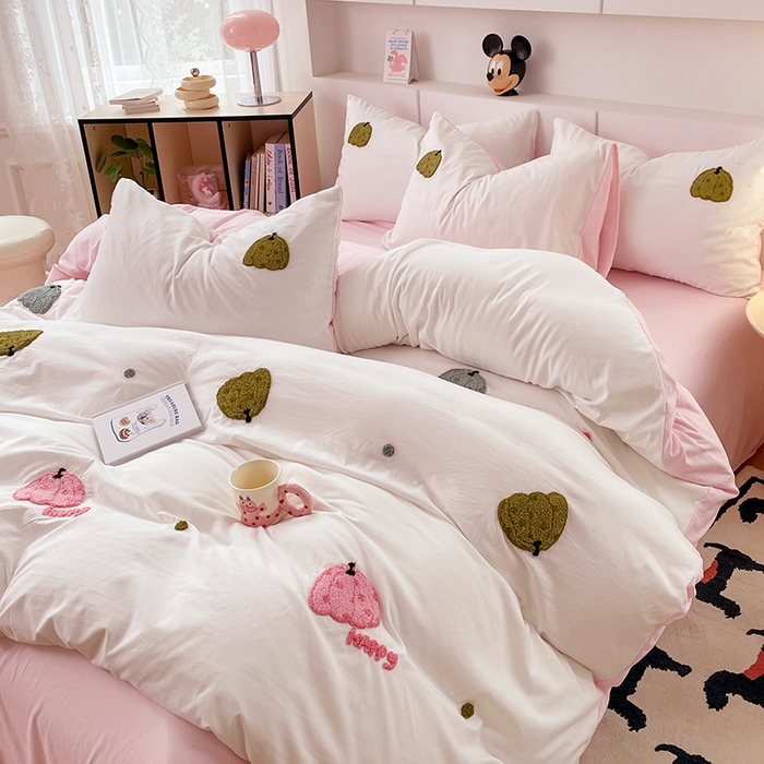 91家纺网 家纺一手货源 找家纺 优尚佳生活馆 2025新款水洗棉毛巾绣四件套（提供买家秀） 粉色乐园