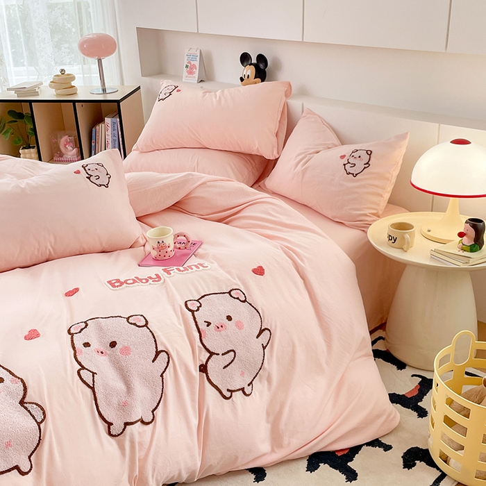 91家纺网 家纺一手货源 找家纺 优尚佳生活馆 2025新款水洗棉毛巾绣四件套（提供买家秀） 金猪满罐