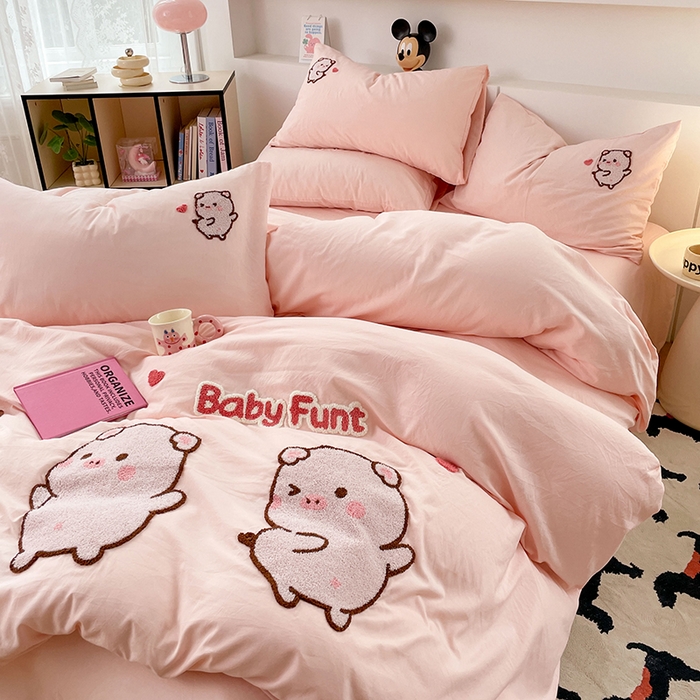 91家纺网 家纺一手货源 找家纺 优尚佳生活馆 2025新款水洗棉毛巾绣四件套（提供买家秀） 金猪满罐