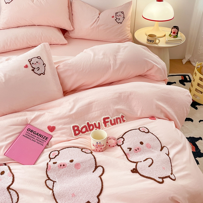 91家纺网 家纺一手货源 找家纺 优尚佳生活馆 2025新款水洗棉毛巾绣四件套（提供买家秀） 金猪满罐