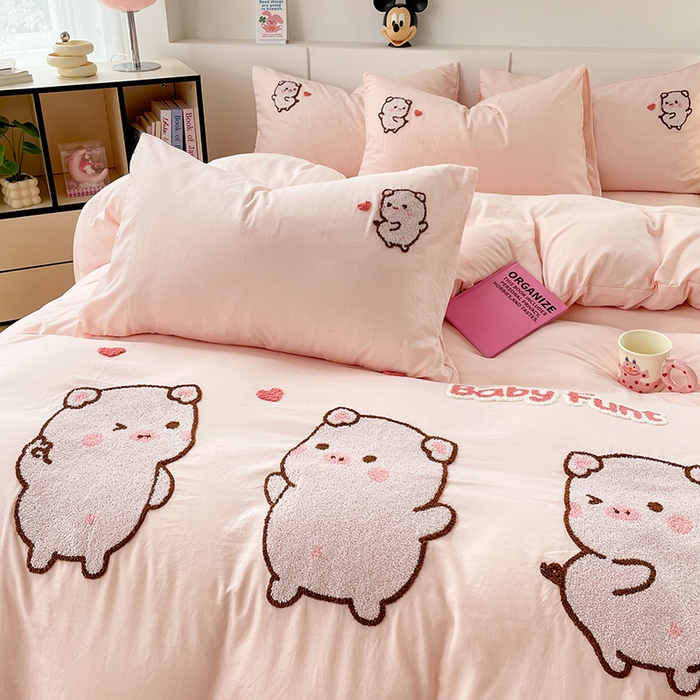 91家纺网 家纺一手货源 找家纺 优尚佳生活馆 2025新款水洗棉毛巾绣四件套（提供买家秀） 金猪满罐