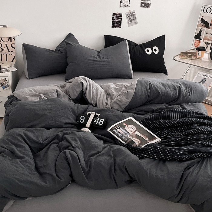 91家纺网 家纺一手货源 找家纺 （总）优尚佳生活馆 2025新款ins风超柔褶皱亲肤磨毛水洗棉四件套双拼系列（风格一）