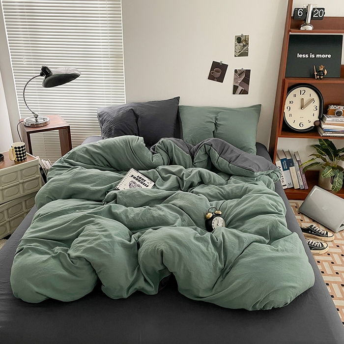 91家纺网 家纺一手货源 找家纺 （总）优尚佳生活馆 2025新款ins风超柔褶皱亲肤磨毛水洗棉四件套双拼系列（风格二）