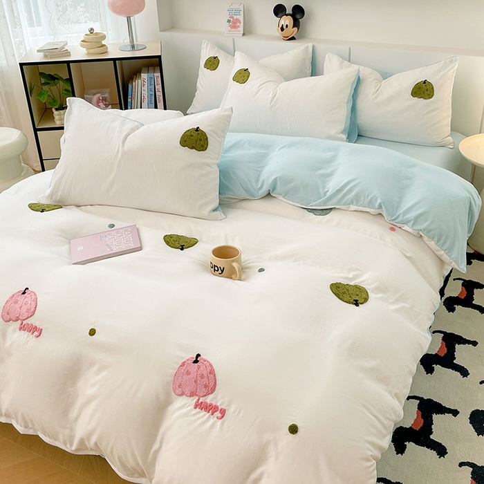 91家纺网 家纺一手货源 找家纺 优尚佳生活馆 2025新款水洗棉毛巾绣四件套（提供买家秀） 蓝色乐园