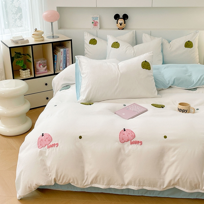 91家纺网 家纺一手货源 找家纺 优尚佳生活馆 2025新款水洗棉毛巾绣四件套（提供买家秀） 蓝色乐园