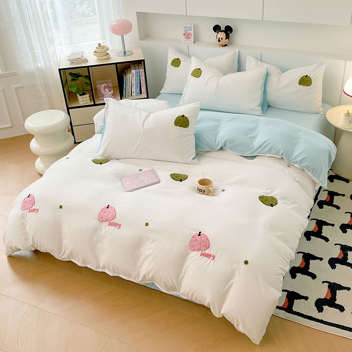 91家纺网 家纺一手货源 找家纺 优尚佳生活馆 2025新款水洗棉毛巾绣四件套（提供买家秀） 蓝色乐园