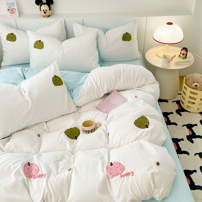 91家纺网 家纺一手货源 找家纺 优尚佳生活馆 2025新款水洗棉毛巾绣四件套（提供买家秀） 蓝色乐园