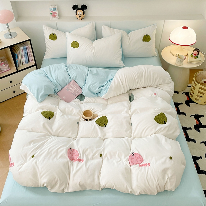 91家纺网 家纺一手货源 找家纺 优尚佳生活馆 2025新款水洗棉毛巾绣四件套（提供买家秀） 蓝色乐园