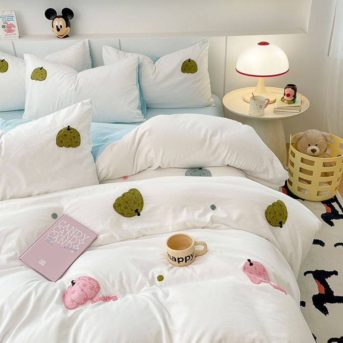 91家纺网 家纺一手货源 找家纺 优尚佳生活馆 2025新款水洗棉毛巾绣四件套（提供买家秀） 蓝色乐园