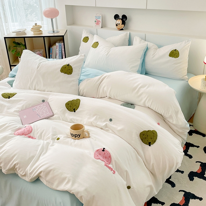 91家纺网 家纺一手货源 找家纺 优尚佳生活馆 2025新款水洗棉毛巾绣四件套（提供买家秀） 蓝色乐园