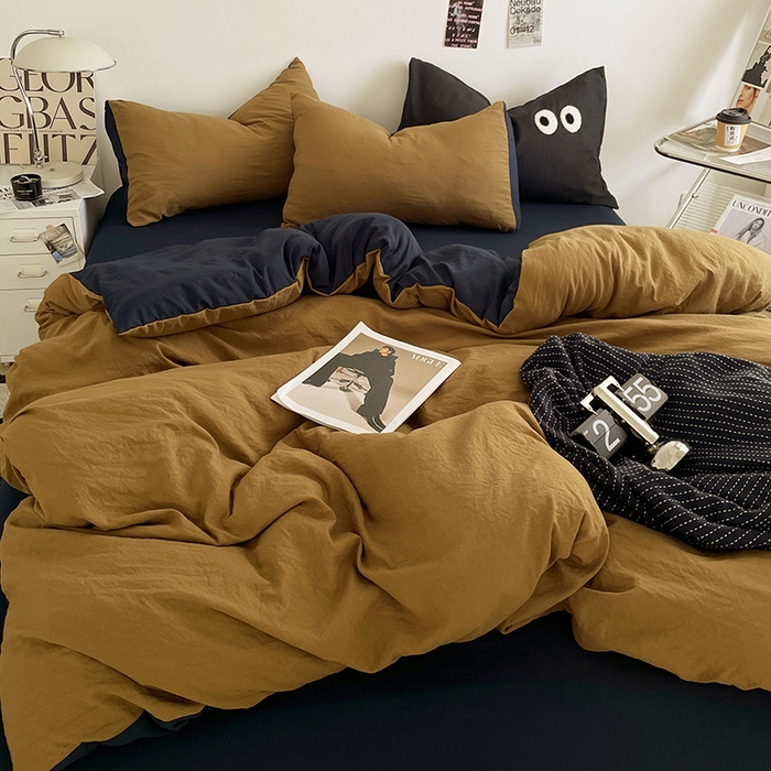 91家纺网 家纺一手货源 找家纺 （总）优尚佳生活馆 2025新款ins风超柔褶皱亲肤磨毛水洗棉四件套双拼系列（风格一）