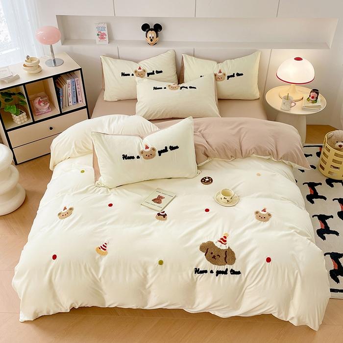 91家纺网 家纺一手货源 找家纺 优尚佳生活馆 2025新款水洗棉毛巾绣四件套（提供买家秀） 泡芙狗