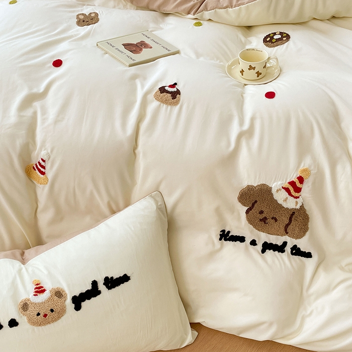 91家纺网 家纺一手货源 找家纺 优尚佳生活馆 2025新款水洗棉毛巾绣四件套（提供买家秀） 泡芙狗