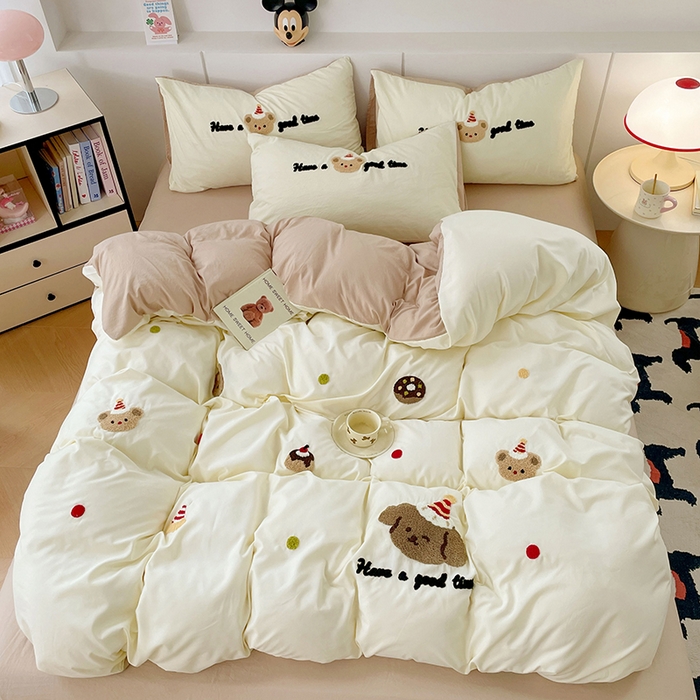 91家纺网 家纺一手货源 找家纺 优尚佳生活馆 2025新款水洗棉毛巾绣四件套（提供买家秀） 泡芙狗