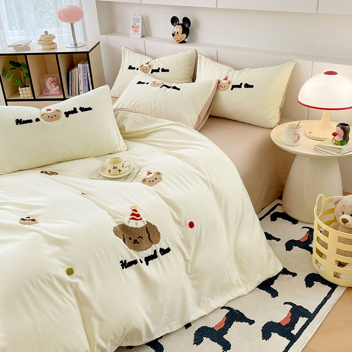 91家纺网 家纺一手货源 找家纺 优尚佳生活馆 2025新款水洗棉毛巾绣四件套（提供买家秀） 泡芙狗