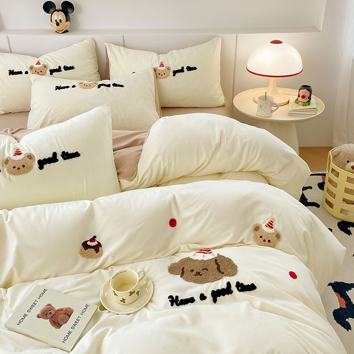 91家纺网 家纺一手货源 找家纺 优尚佳生活馆 2025新款水洗棉毛巾绣四件套（提供买家秀） 泡芙狗