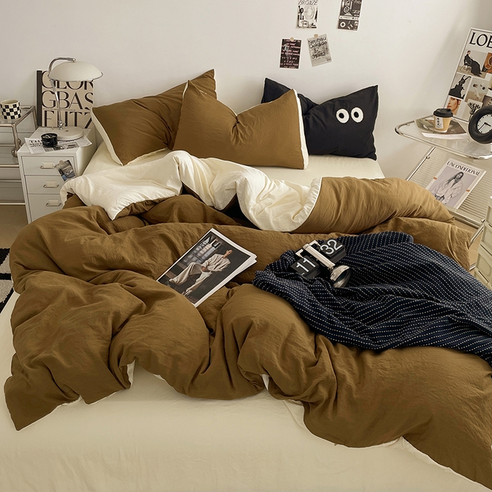 91家纺网 家纺一手货源 找家纺 （总）优尚佳生活馆 2025新款ins风超柔褶皱亲肤磨毛水洗棉四件套双拼系列（风格一）