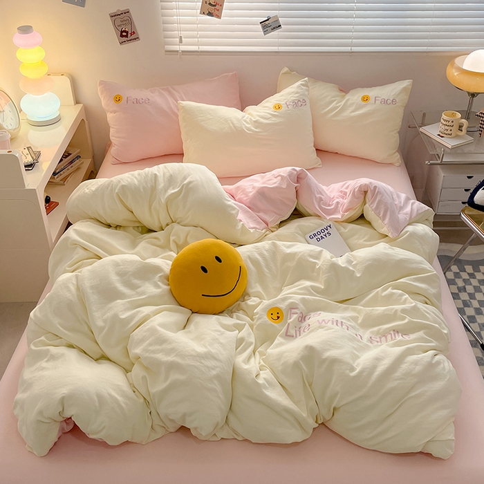 优尚佳生活馆 2025新款水洗棉磨毛刺绣四件套 粉嫩公主