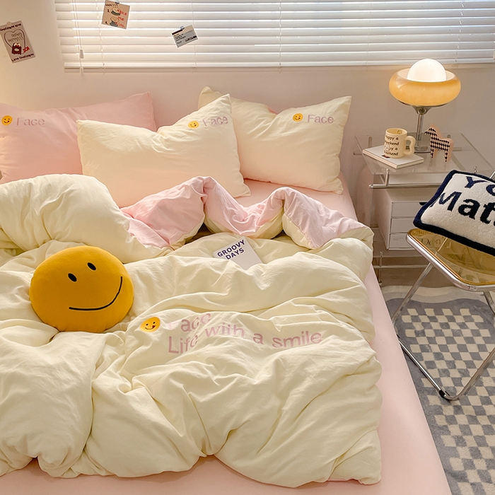 91家纺网 家纺一手货源 找家纺 优尚佳生活馆 2025新款水洗棉磨毛刺绣四件套 粉嫩公主