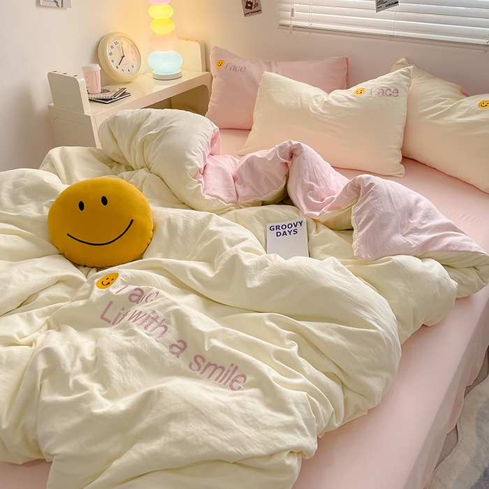 91家纺网 家纺一手货源 找家纺 优尚佳生活馆 2025新款水洗棉磨毛刺绣四件套 粉嫩公主