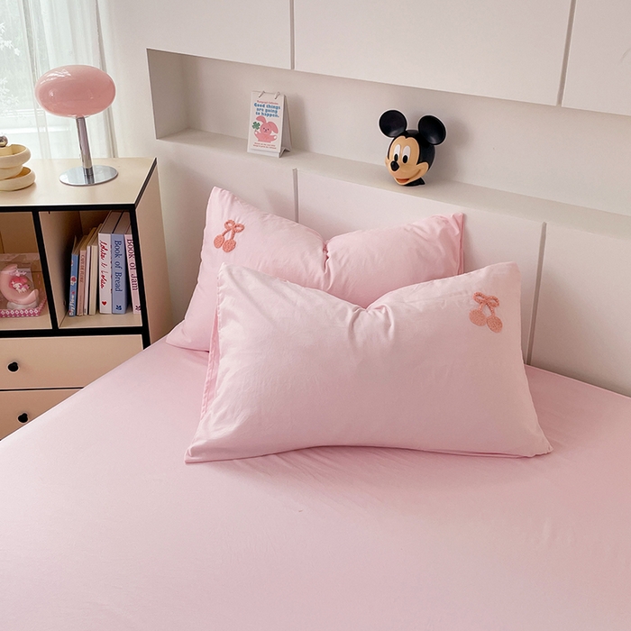 91家纺网 家纺一手货源 找家纺 优尚佳生活馆 2025新款水洗棉毛巾绣四件套（提供买家秀） 樱桃狗