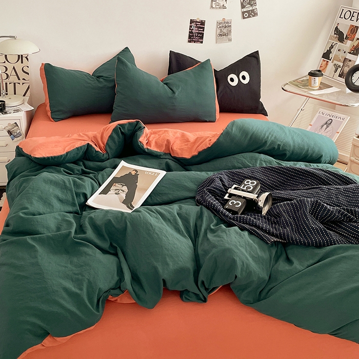 91家纺网 家纺一手货源 找家纺 （总）优尚佳生活馆 2025新款ins风超柔褶皱亲肤磨毛水洗棉四件套双拼系列（风格一）