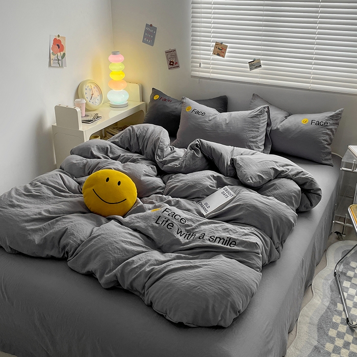 91家纺网 家纺一手货源 找家纺 优尚佳生活馆 2025新款水洗棉磨毛刺绣四件套 幻影灰