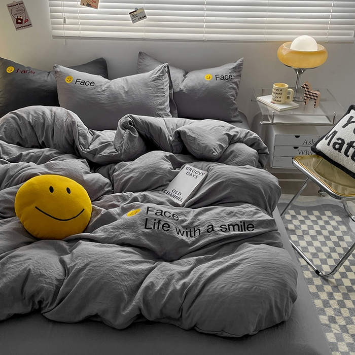 91家纺网 家纺一手货源 找家纺 优尚佳生活馆 2025新款水洗棉磨毛刺绣四件套 幻影灰