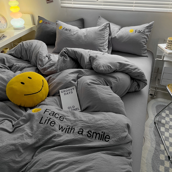 91家纺网 家纺一手货源 找家纺 优尚佳生活馆 2025新款水洗棉磨毛刺绣四件套 幻影灰