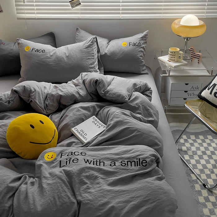 91家纺网 家纺一手货源 找家纺 优尚佳生活馆 2025新款水洗棉磨毛刺绣四件套 幻影灰