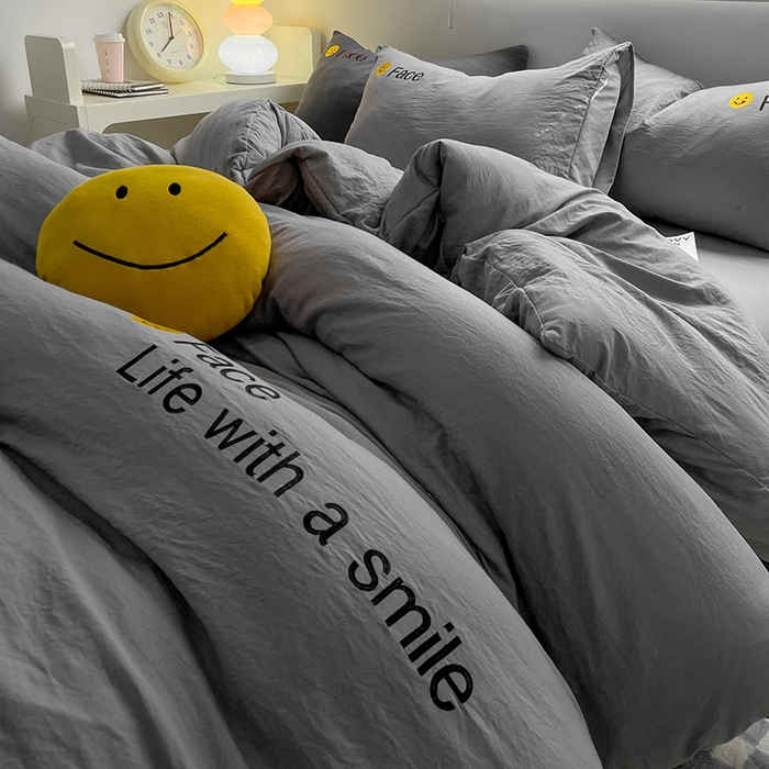 91家纺网 家纺一手货源 找家纺 优尚佳生活馆 2025新款水洗棉磨毛刺绣四件套 幻影灰