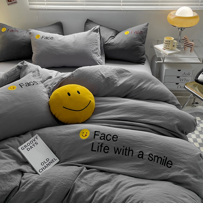 91家纺网 家纺一手货源 找家纺 优尚佳生活馆 2025新款水洗棉磨毛刺绣四件套 幻影灰