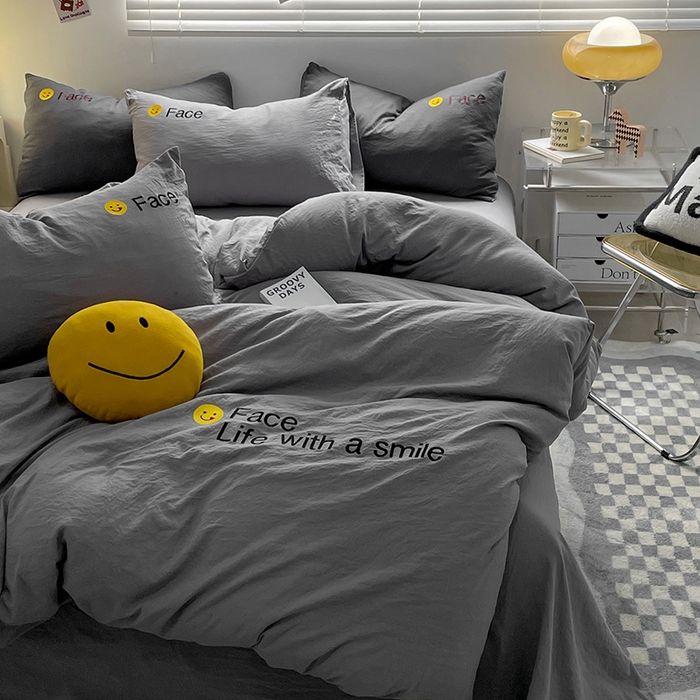 91家纺网 家纺一手货源 找家纺 优尚佳生活馆 2025新款水洗棉磨毛刺绣四件套 幻影灰