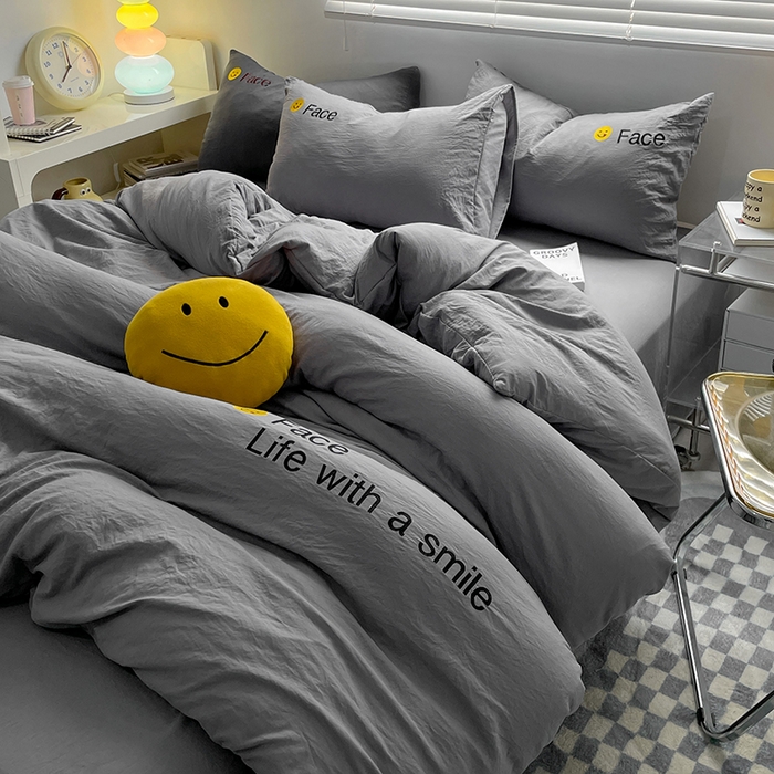 91家纺网 家纺一手货源 找家纺 优尚佳生活馆 2025新款水洗棉磨毛刺绣四件套 幻影灰