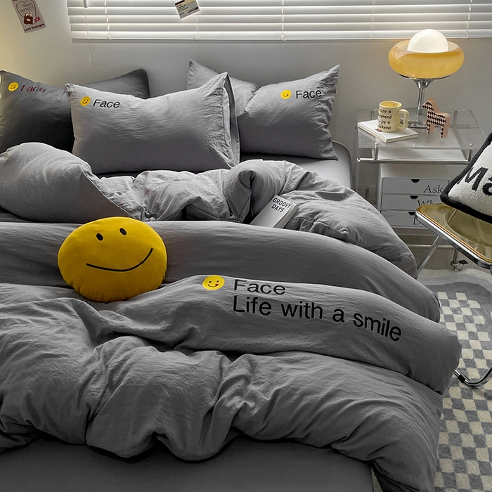 91家纺网 家纺一手货源 找家纺 优尚佳生活馆 2025新款水洗棉磨毛刺绣四件套 幻影灰